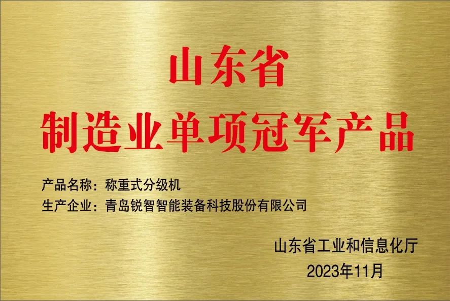 喜報！銳智智能獲評山東省制造業(yè)單項冠軍企業(yè)